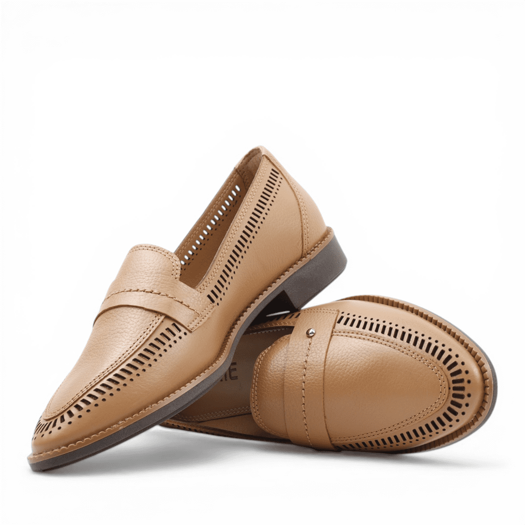 Mocassim Salto Bloco Couro Bege 4