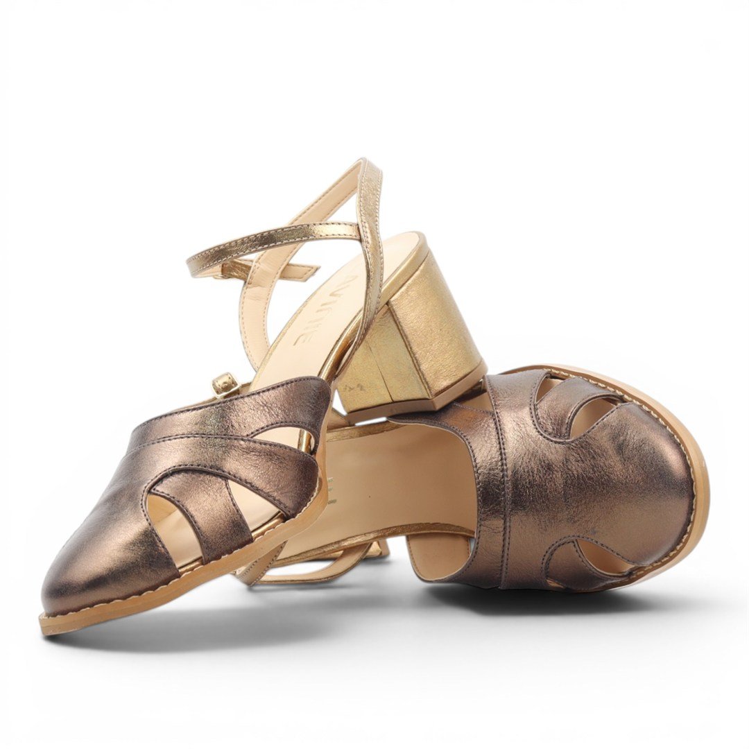 Scarpin Slingback Salto Bloco Couro Bronza 2