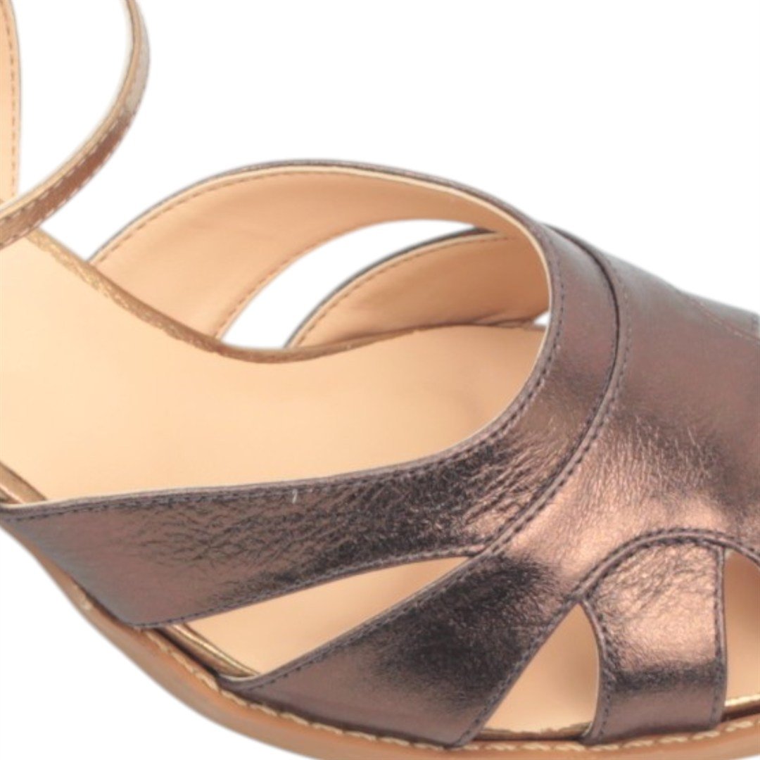 Scarpin Slingback Salto Bloco Couro Bronza 3
