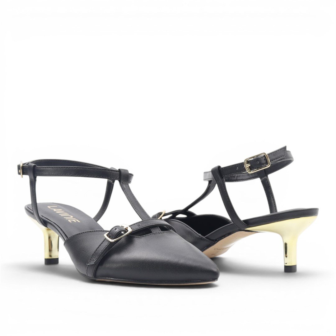 Scarpin Slingback Salto Fino Couro Preto 2