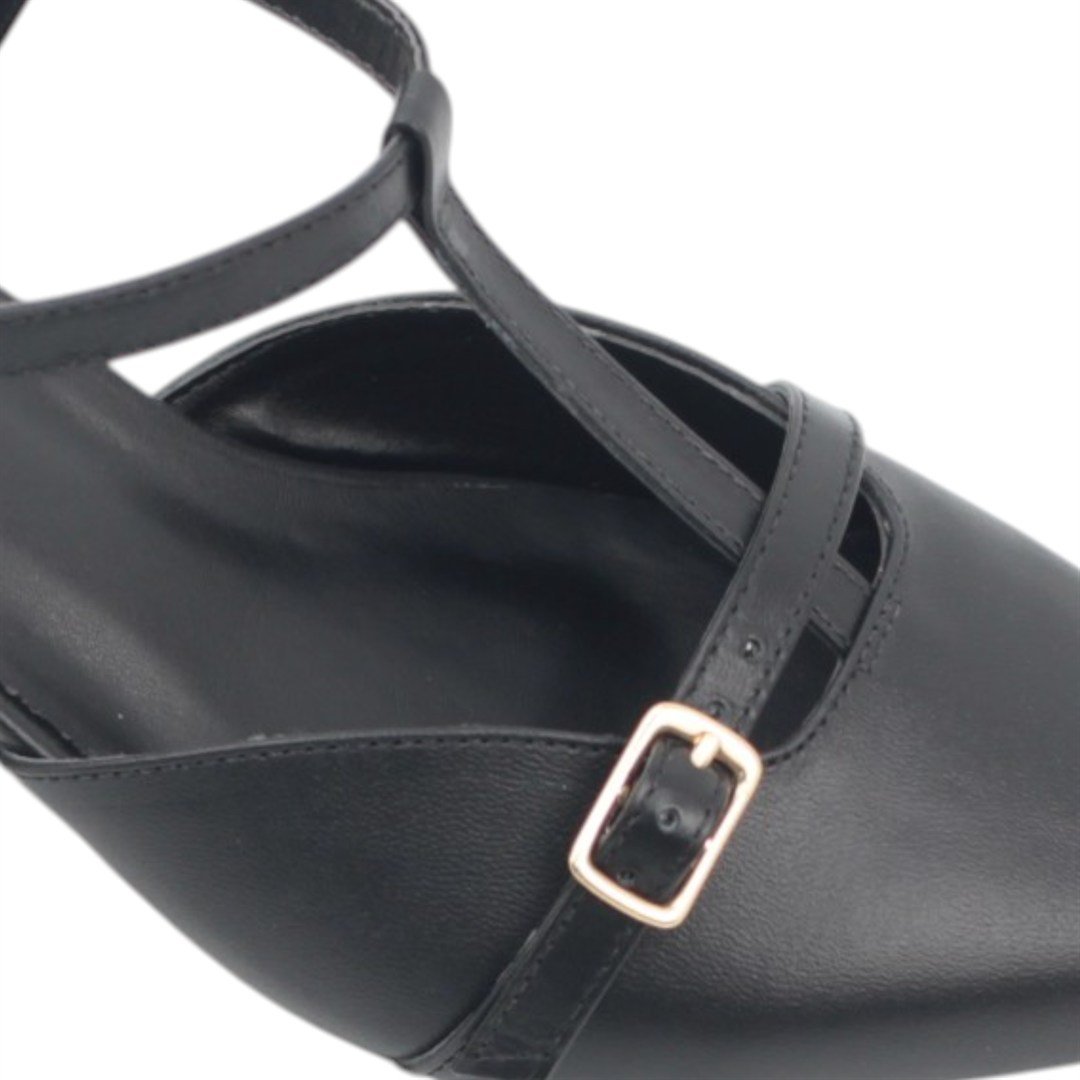 Scarpin Slingback Salto Fino Couro Preto 3