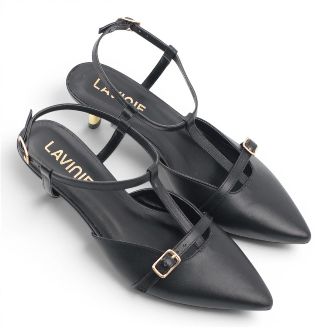 Scarpin Slingback Salto Fino Couro Preto 4