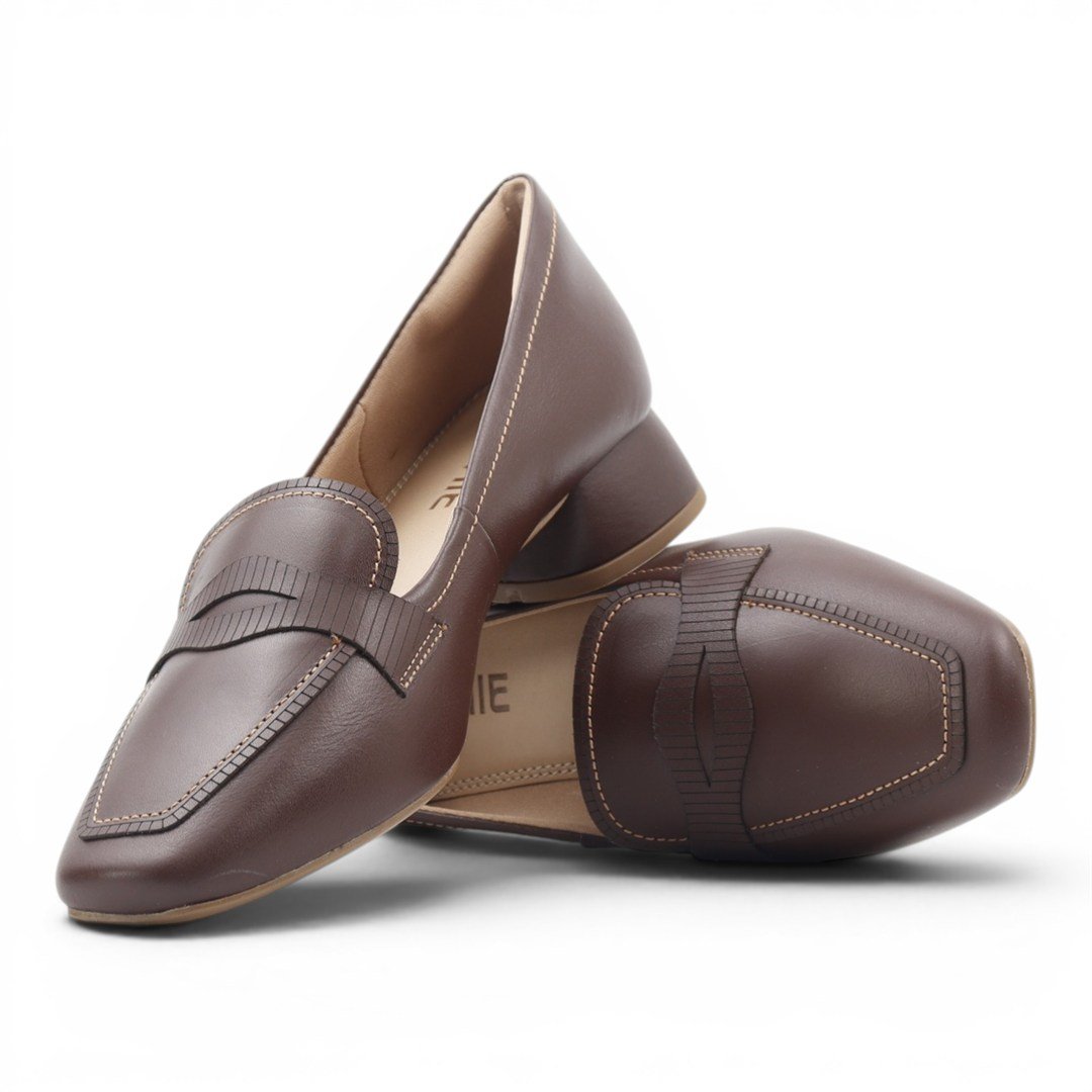 Mocassim Salto Bloco Couro Mogno 3