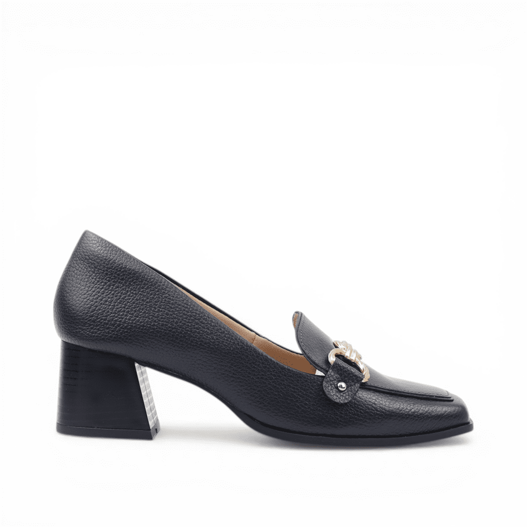 Mocassim Salto Bloco Enfeite Couro
