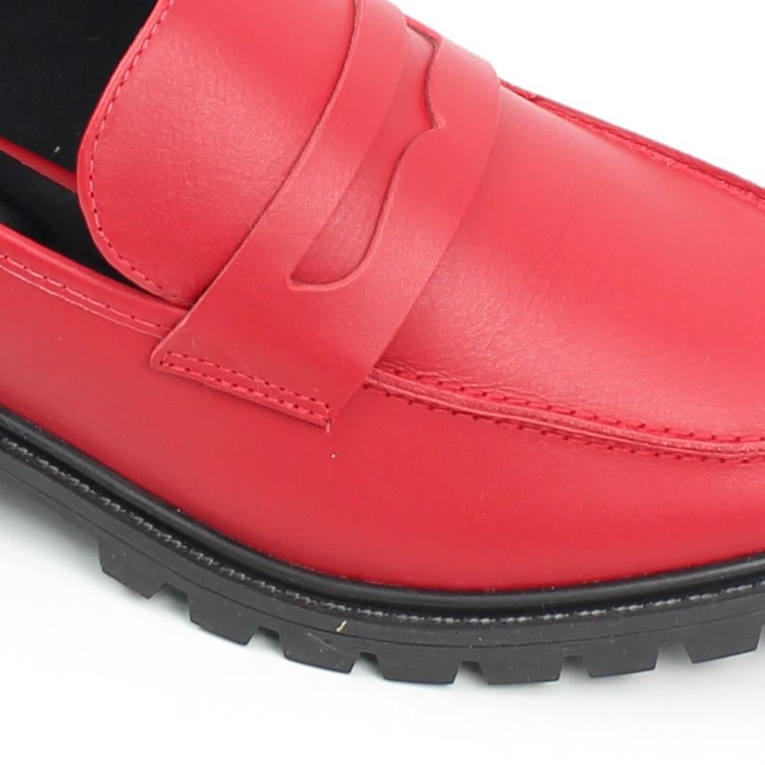 Mocassim Salto Bloco Couro Vermelho 3