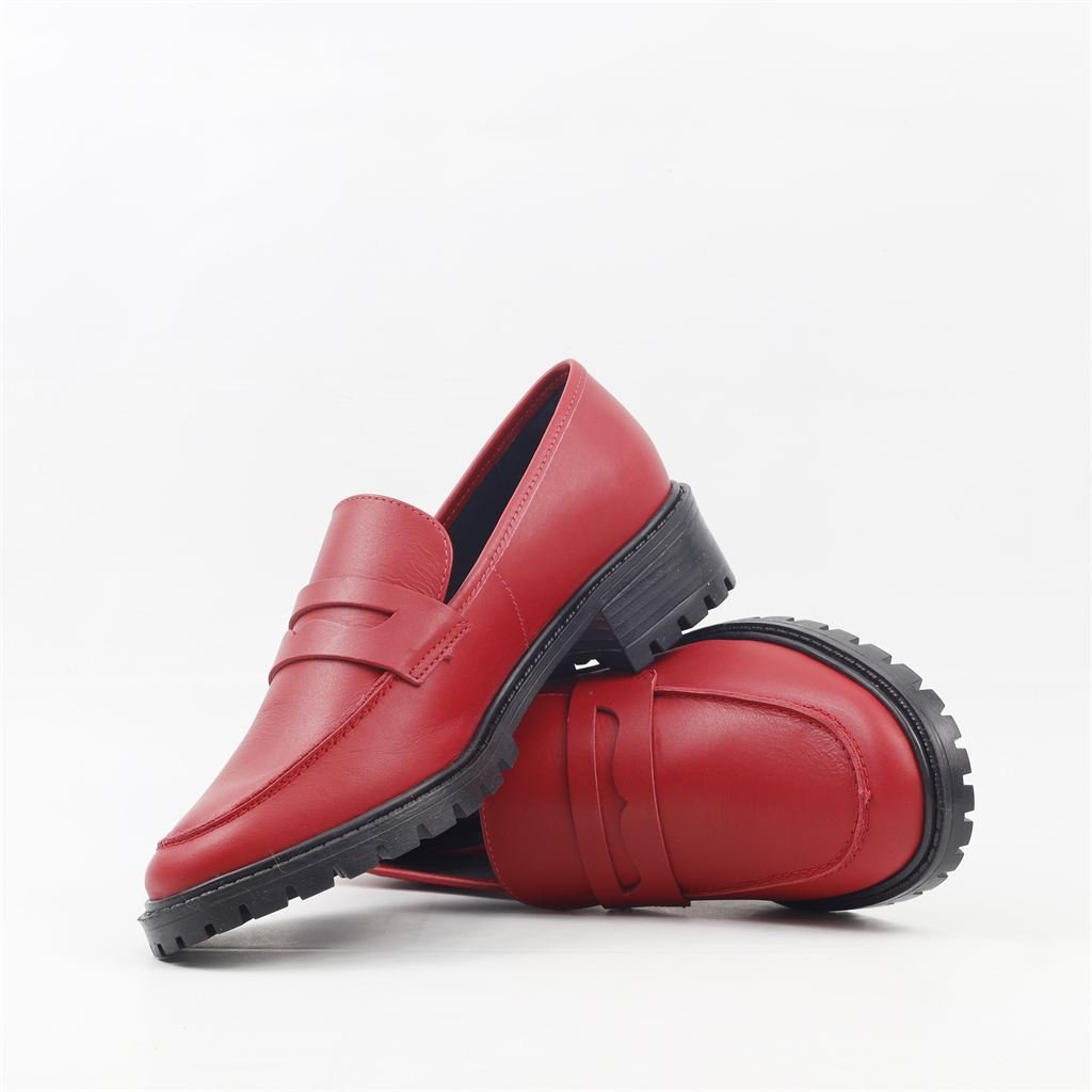 Mocassim Salto Bloco Couro Vermelho 4