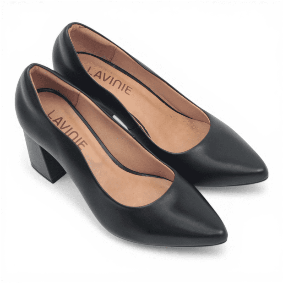 Scarpin Salto Bloco Couro Preto 2