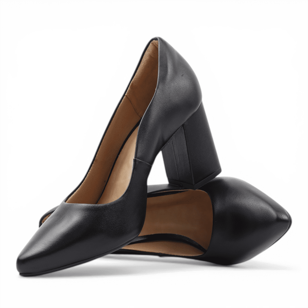 Scarpin Salto Bloco Couro Preto 4
