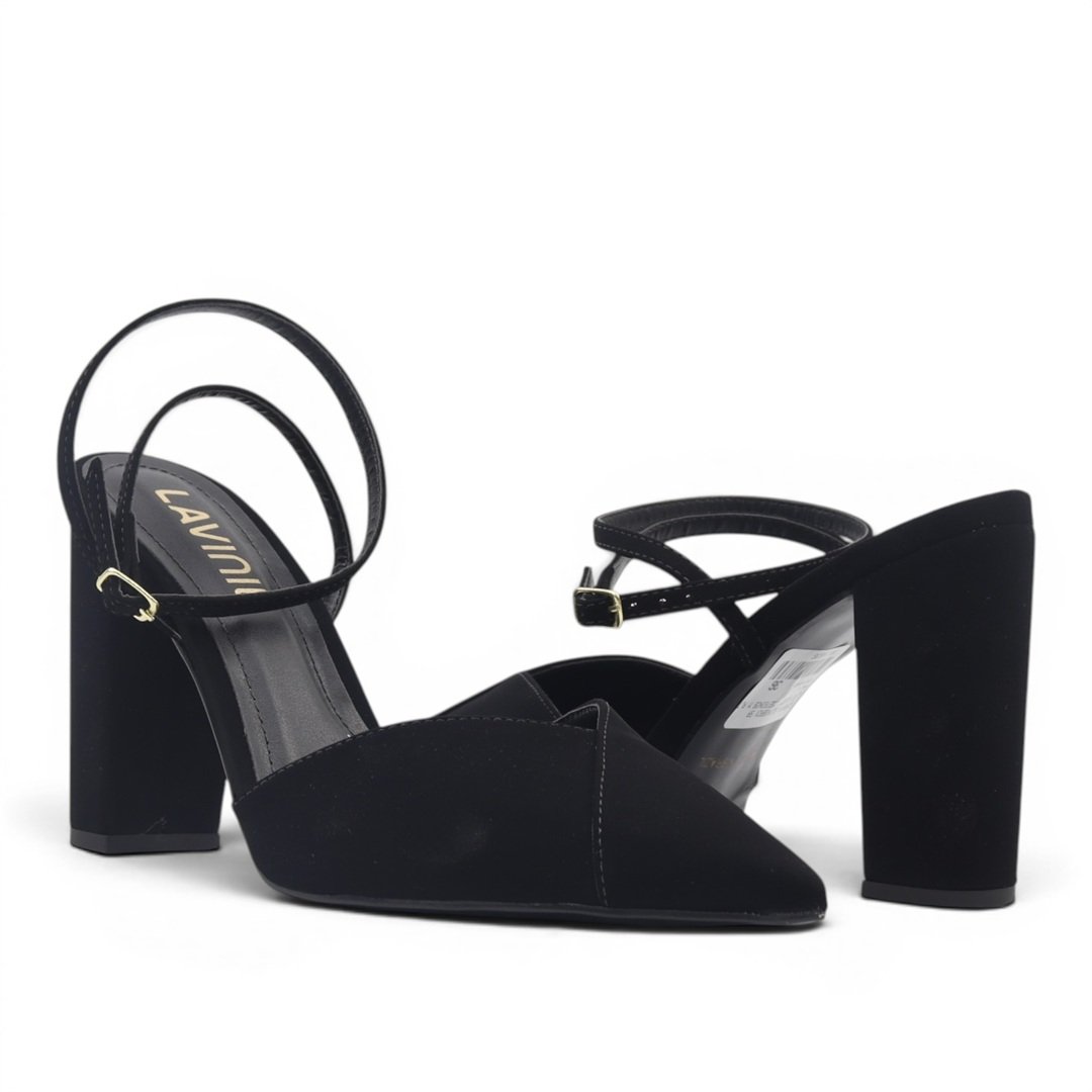 Scarpin Slingback Salto Bloco Preto 3
