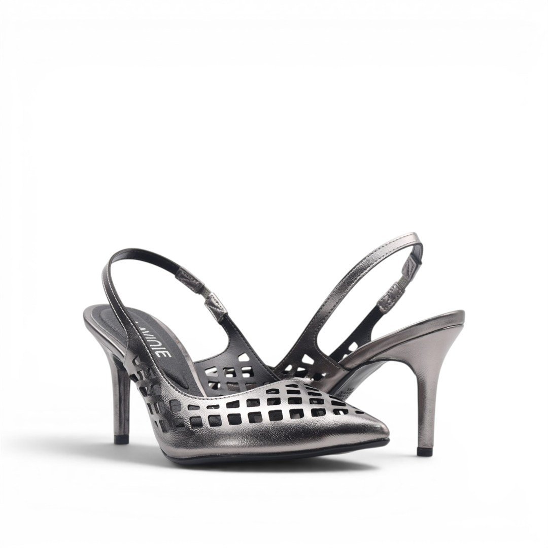 Scarpin Slingback Salto Fino Prata 2