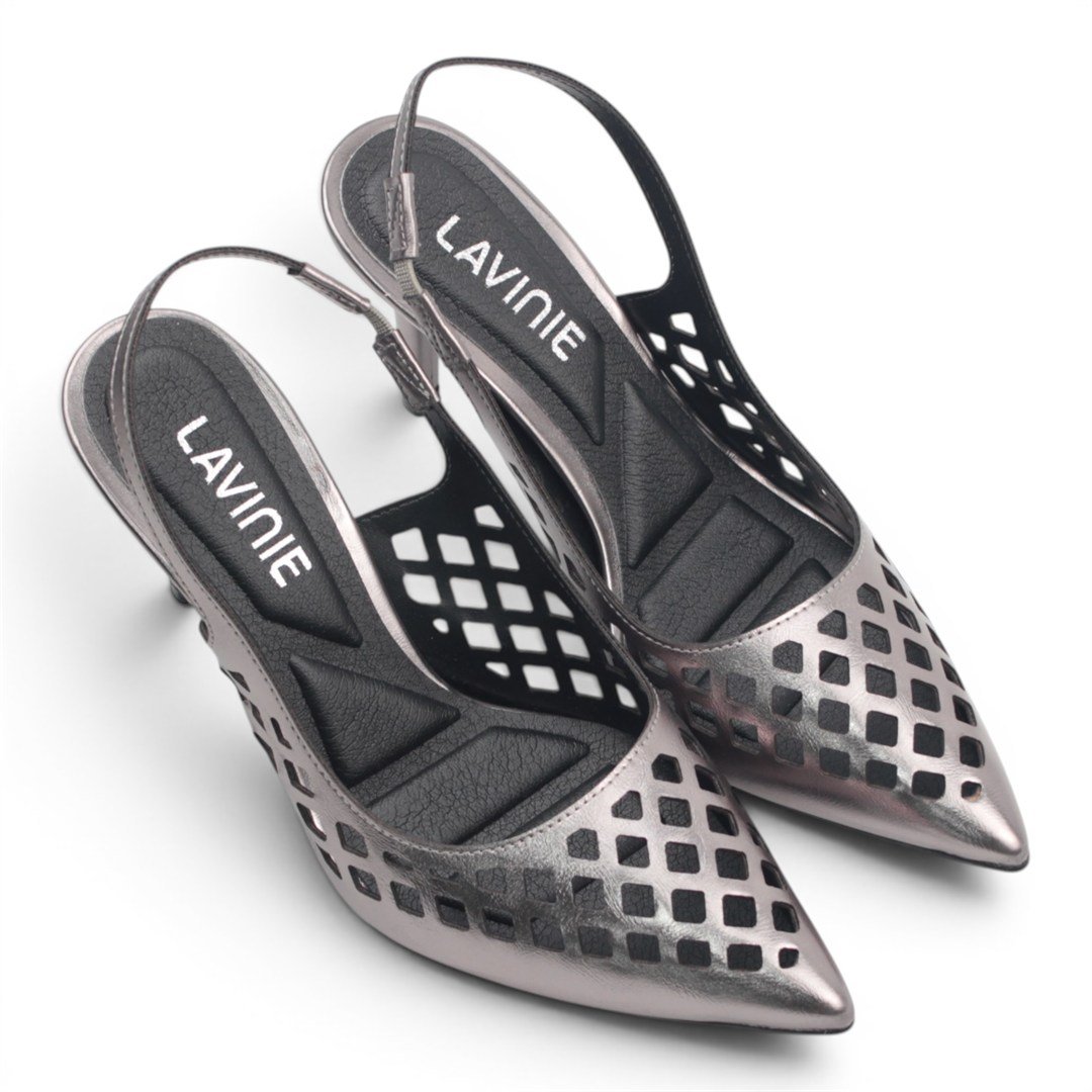 Scarpin Slingback Salto Fino Prata 3