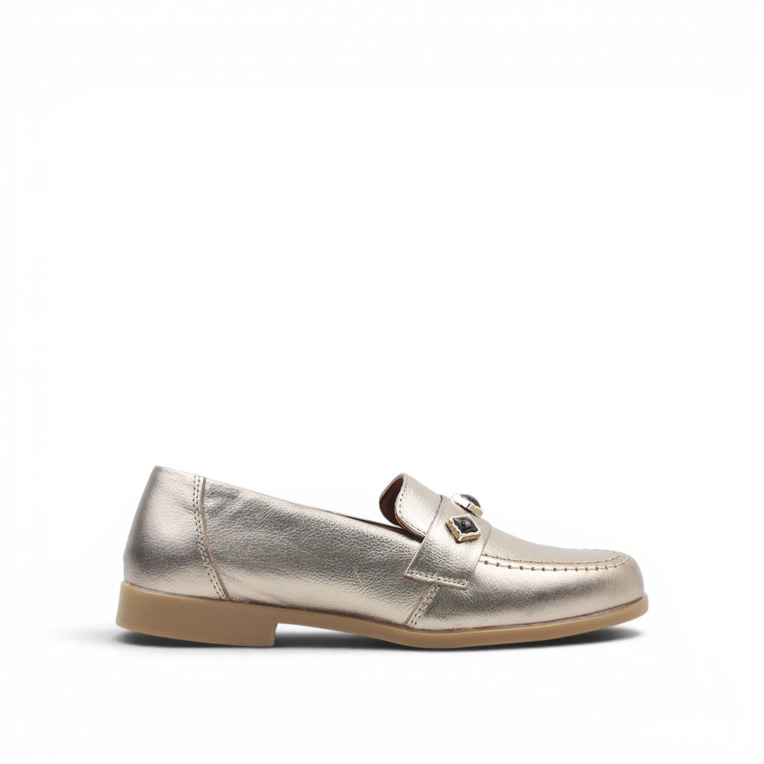 Mocassim Couro Metalizado