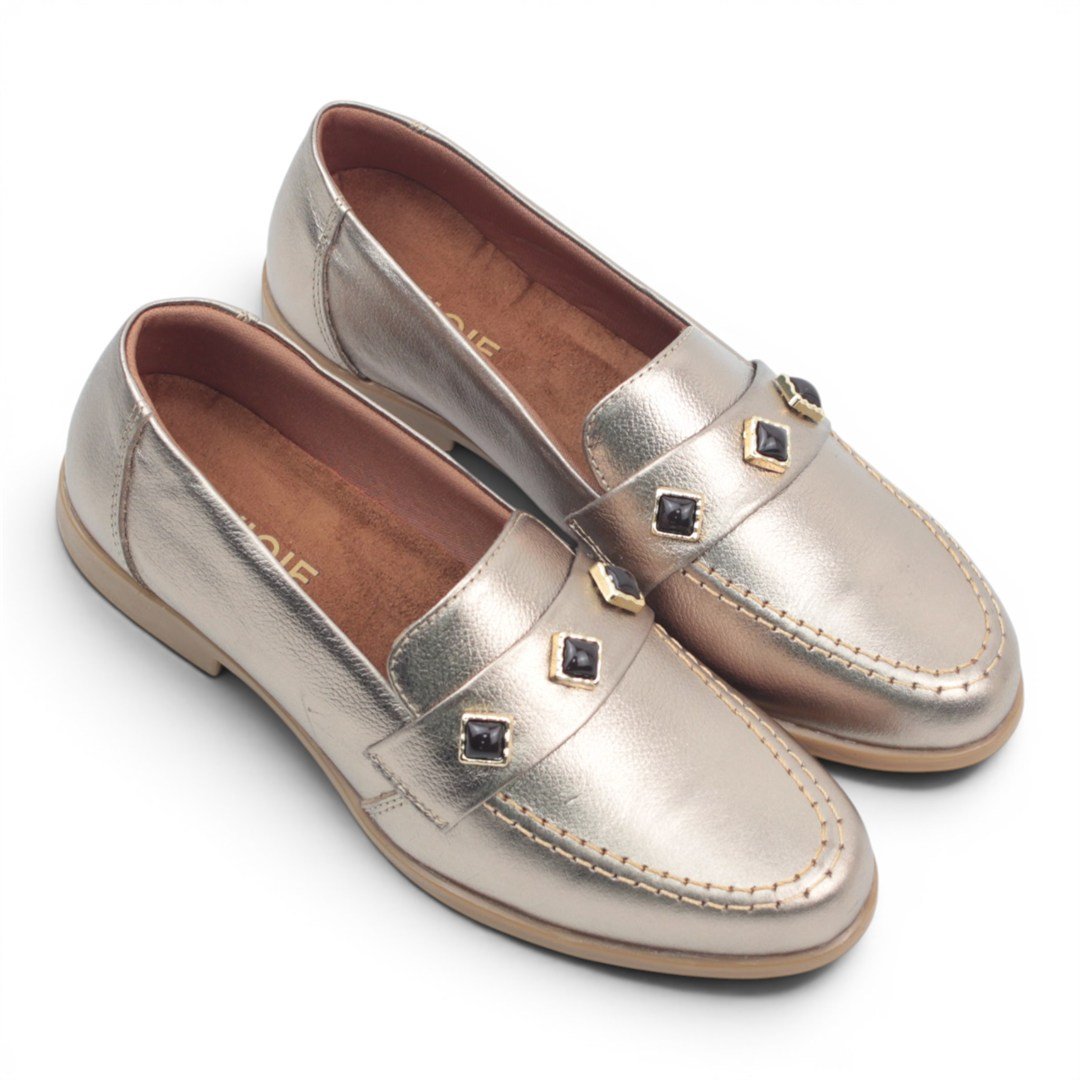 Mocassim Couro Metalizado Ouro Velho 3