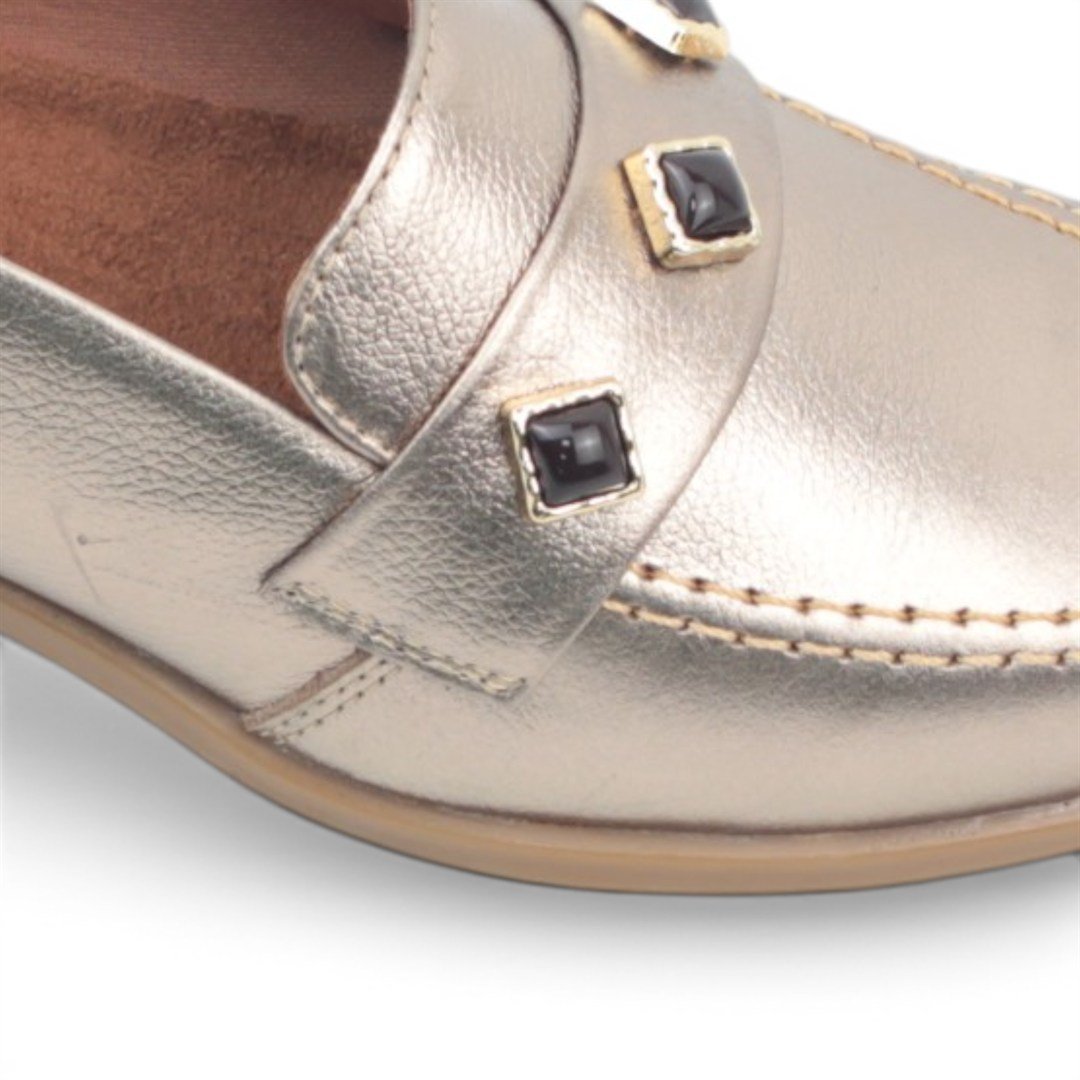 Mocassim Couro Metalizado Ouro Velho 4