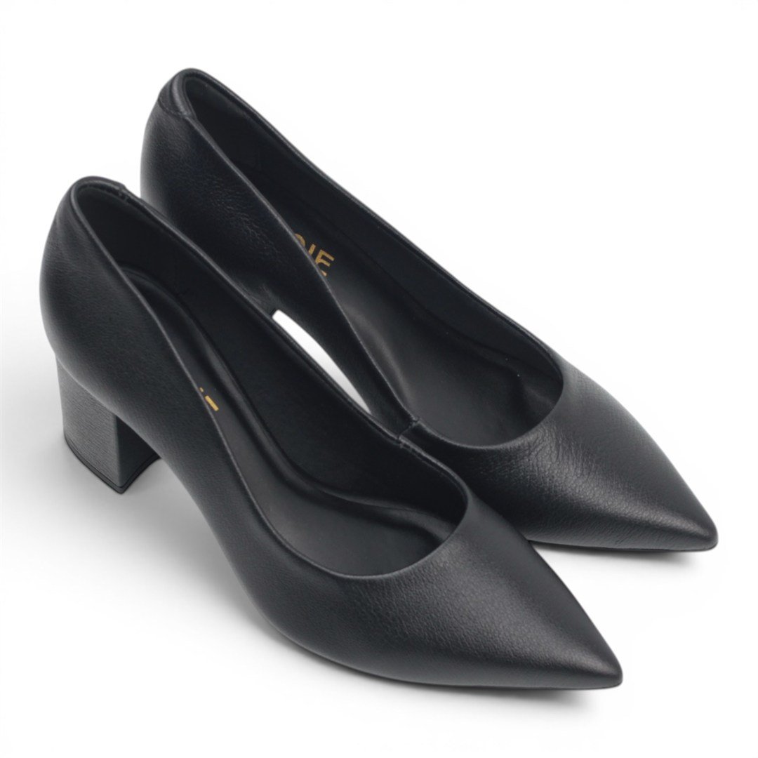 Scarpin Salto Bloco Couro Preto 3