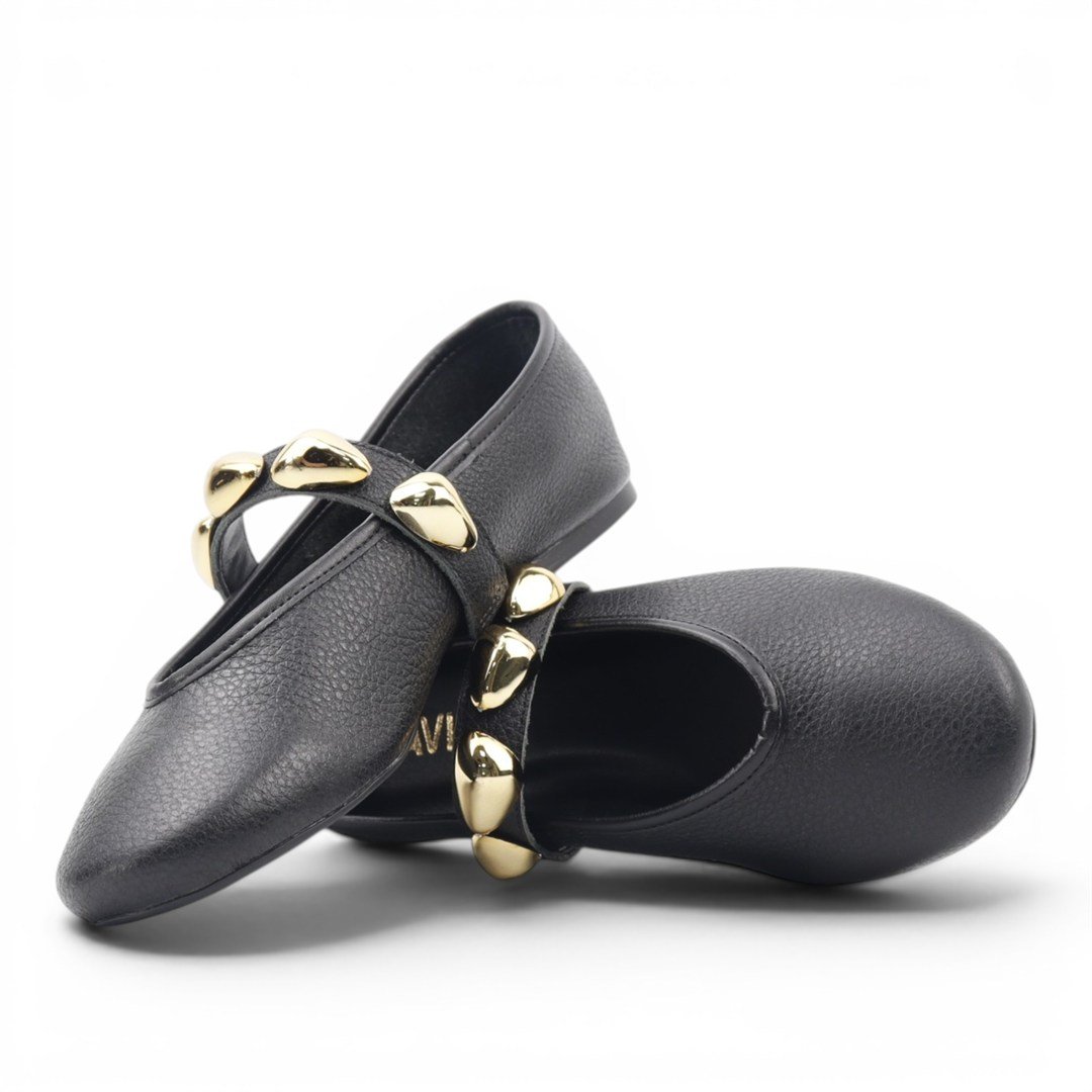 Sapatilha Couro Enfeite Preto 2