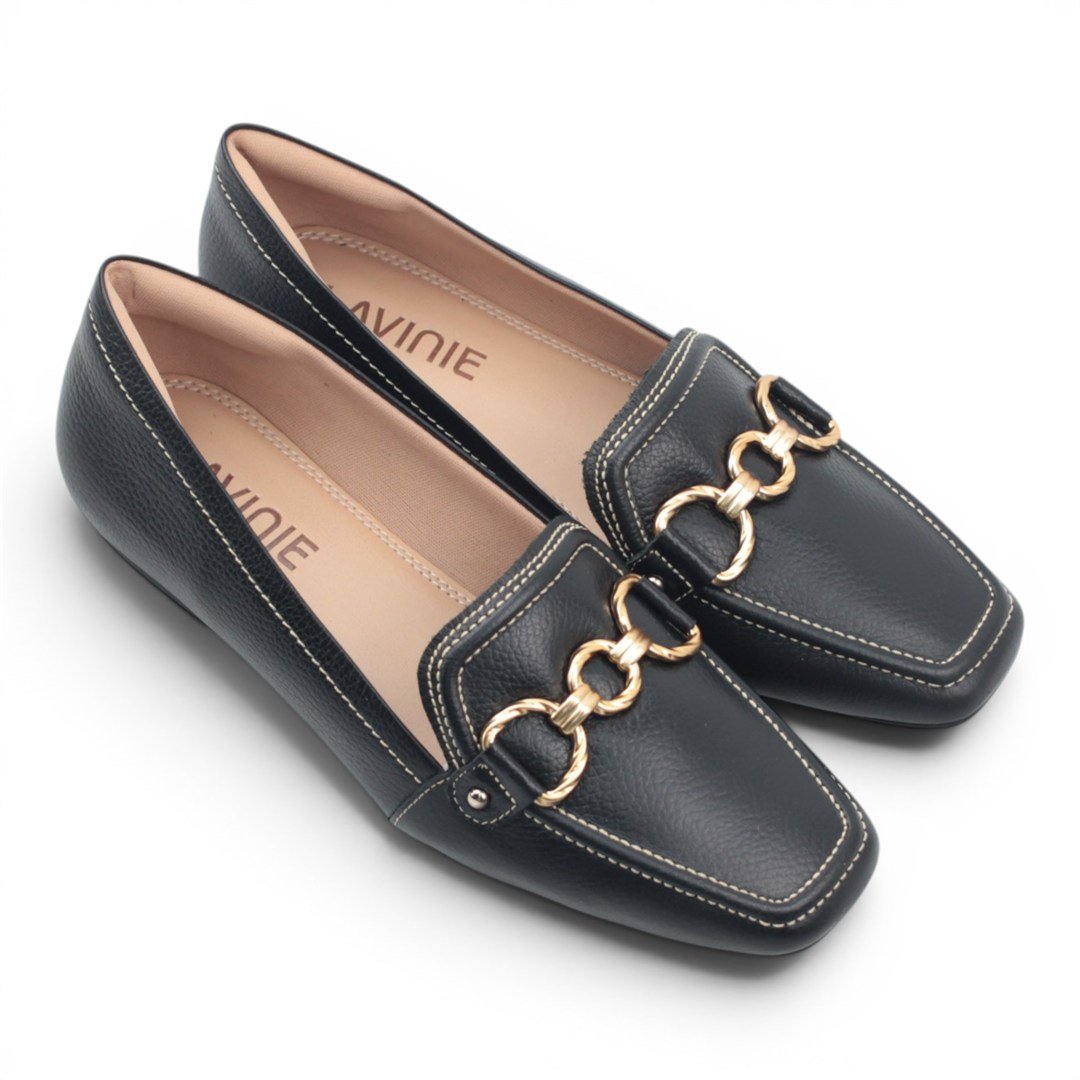Mocassim 3 Couro Enfeite Metal 23128float Couro Preto 2