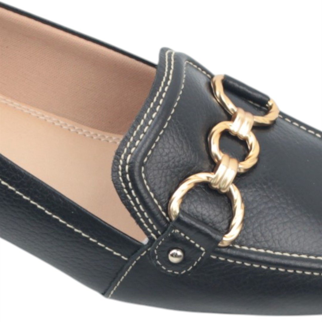 Mocassim 3 Couro Enfeite Metal 23128float Couro Preto 4