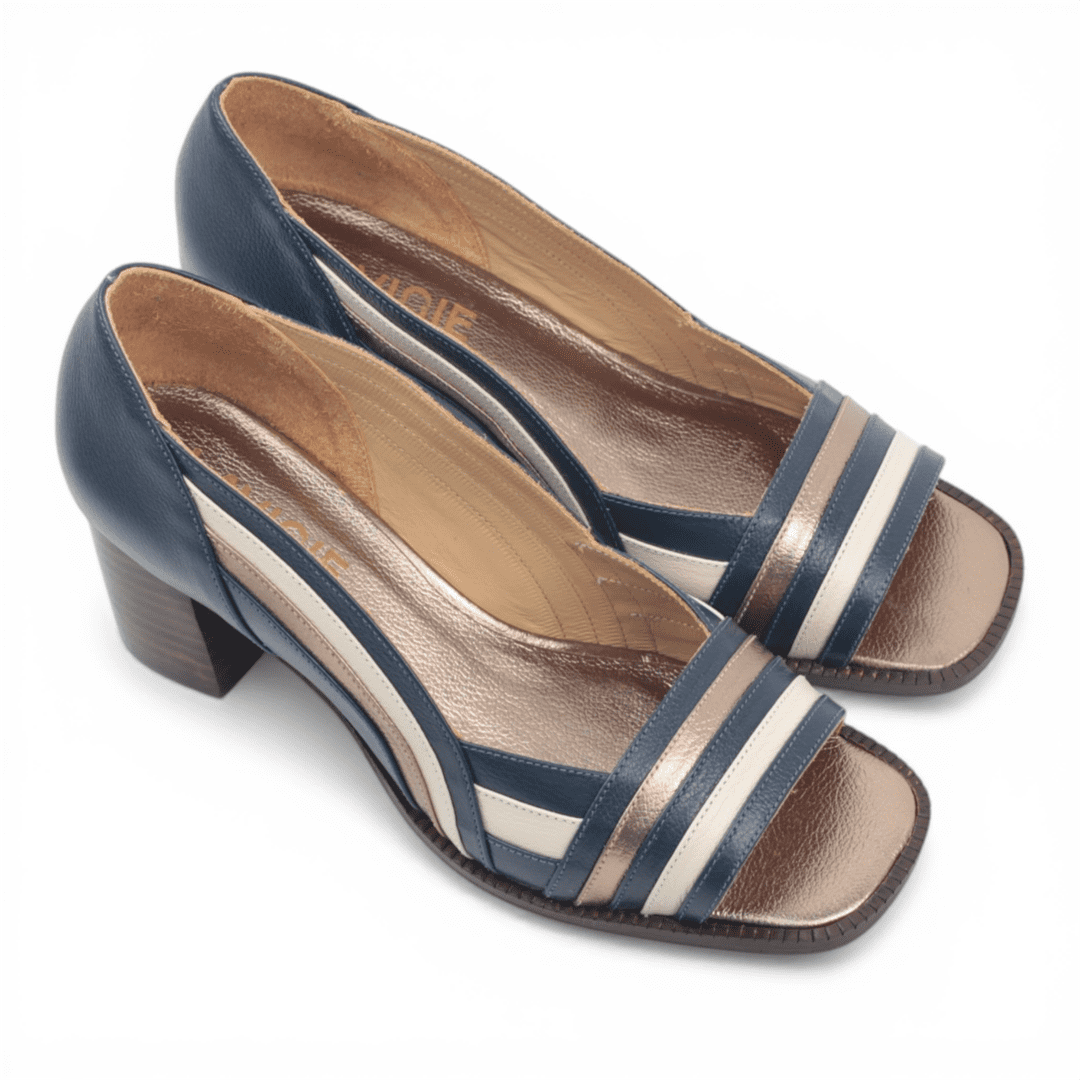 Scarpin Peep Toe Salto Bloco Azul Marinho 2
