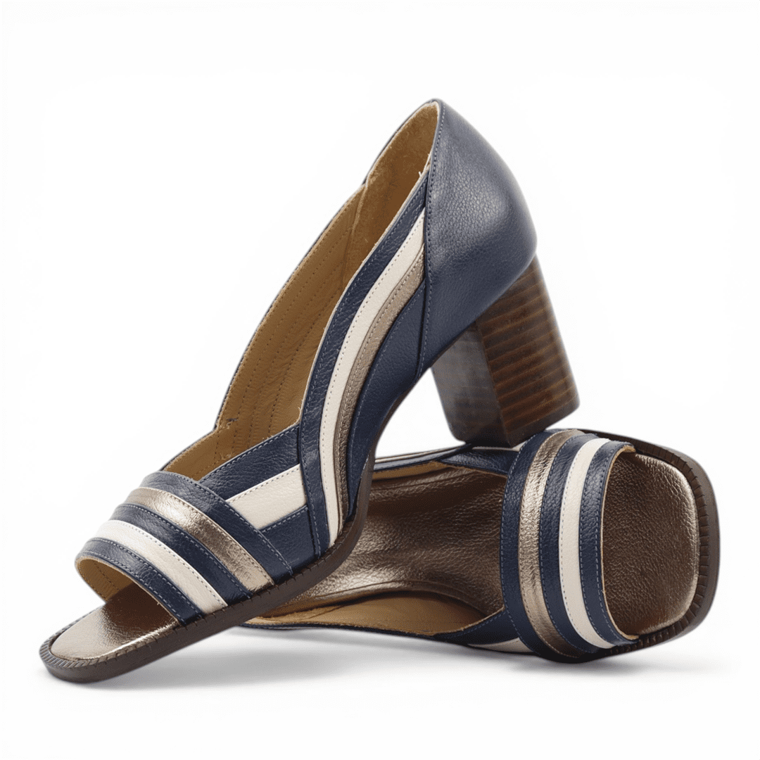 Scarpin Peep Toe Salto Bloco Azul Marinho 4