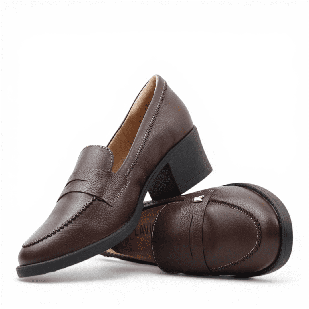 Mocassim Salto Bloco Couro Marrom 4