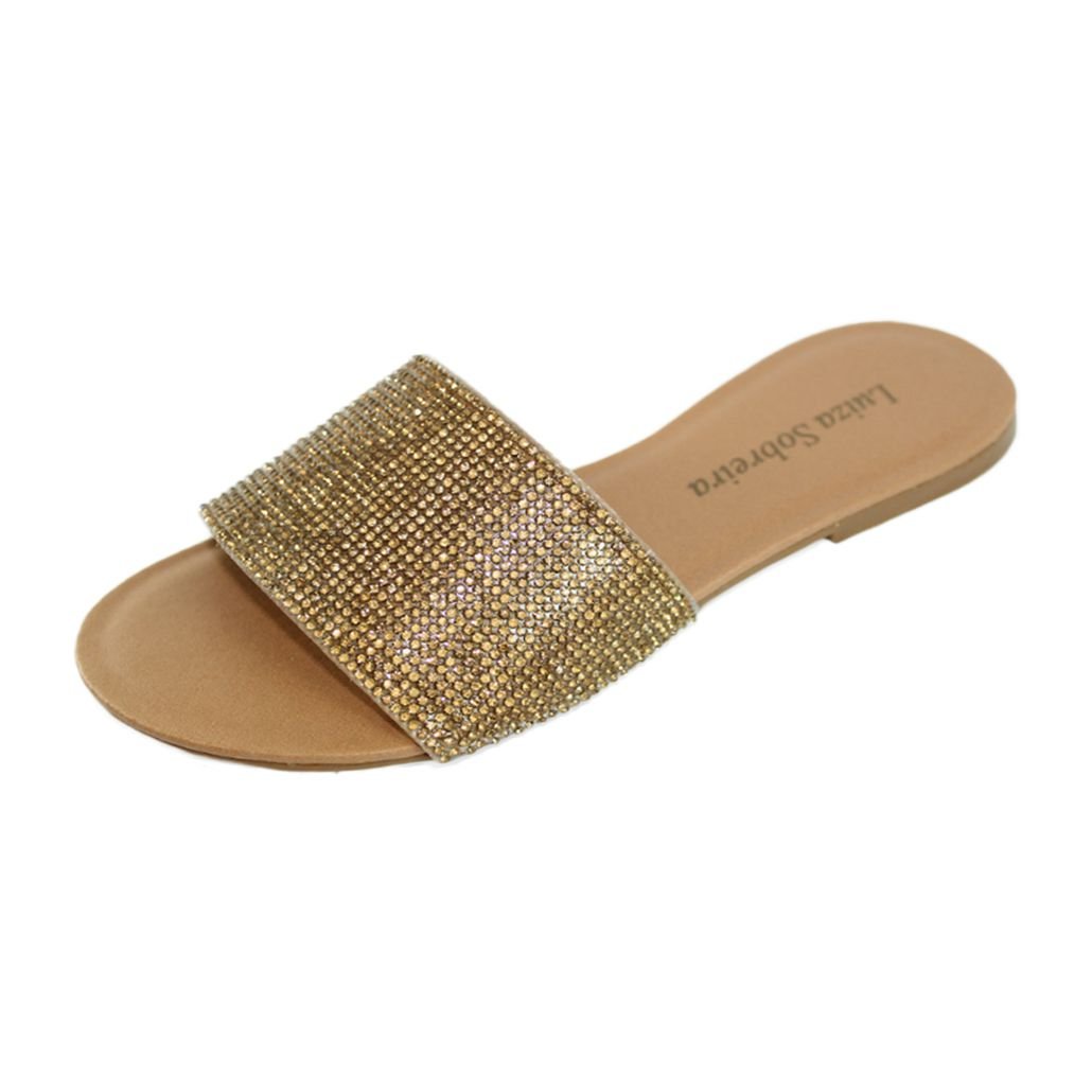 Rasteira Luiza Sobreira Caramelo Strass Ouro Mod. 2030