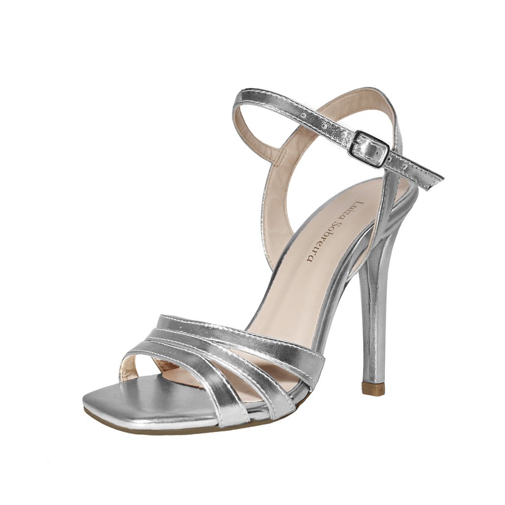 Sandália Salto Alto Fino 10 cm Luiza Sobreira Prata Mod. 2241-2