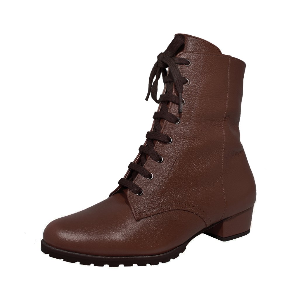 Bota Coturno Salto Baixo Grosso 3cm Cano Curto Bico Redondo Luiza Sobreira Marrom Café Mod. 2218