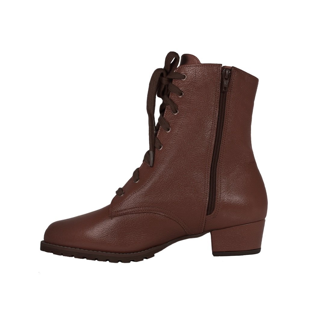 Bota Coturno Salto Baixo Grosso 3cm Cano Curto Bico Redondo Luiza Sobreira Marrom Café Mod. 2218 Marrom 2
