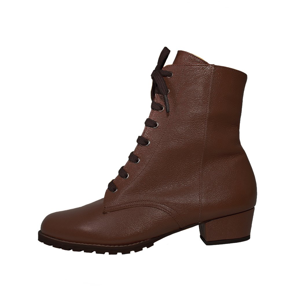 Bota Coturno Salto Baixo Grosso 3cm Cano Curto Bico Redondo Luiza Sobreira Marrom Café Mod. 2218 Marrom 3