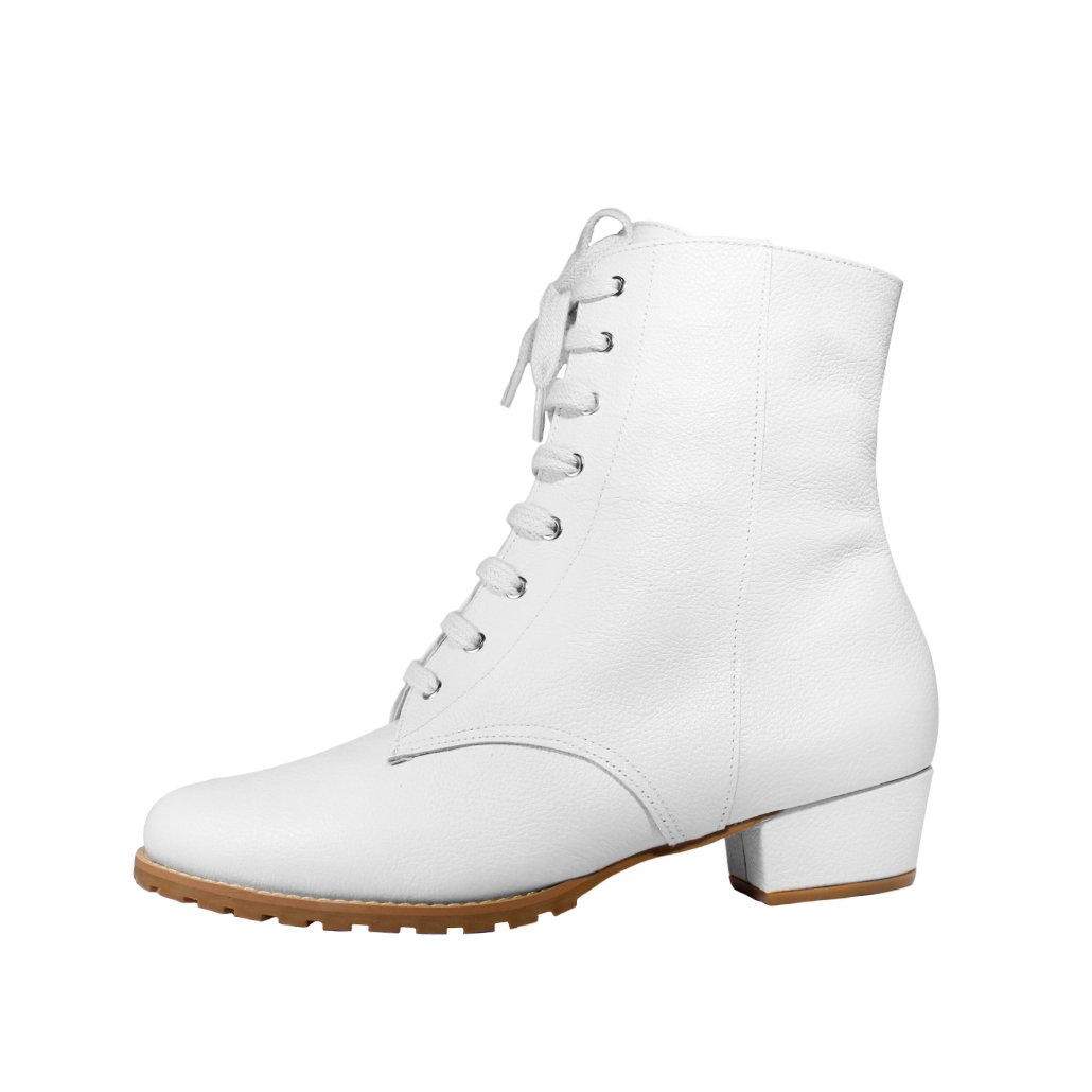 Bota Coturno Salto Baixo Grosso 3cm Cano Curto Bico Redondo Luiza Sobreira Off White Mod. 2216 Branco 3