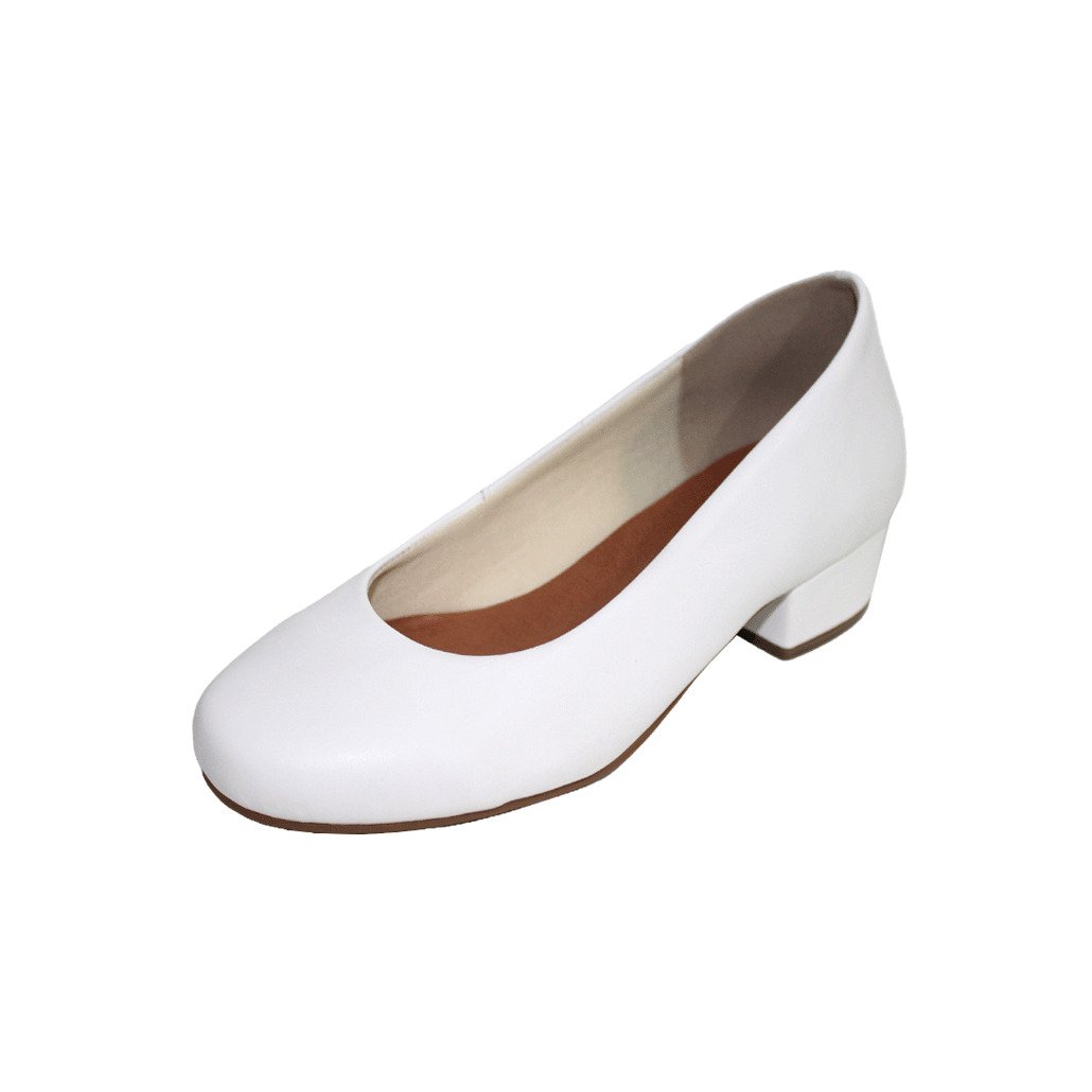 Scarpin Boneca Salto Baixo Grosso 3cm Luiza Sobreira Branco Mod. 2145