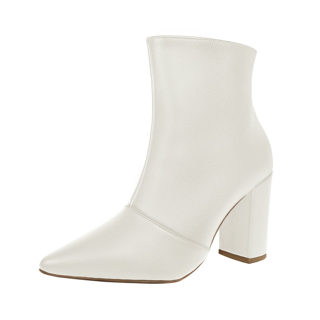 Bota Salto Alto Grosso Cano Curto Bico Fino Luiza Sobreira Off White Mod. 2230