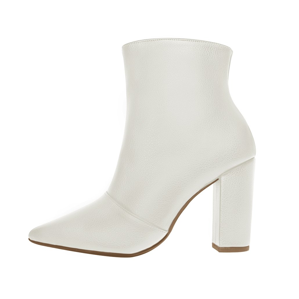 Bota Salto Alto Grosso Cano Curto Bico Fino Luiza Sobreira Off White Mod. 2230 Branco 2