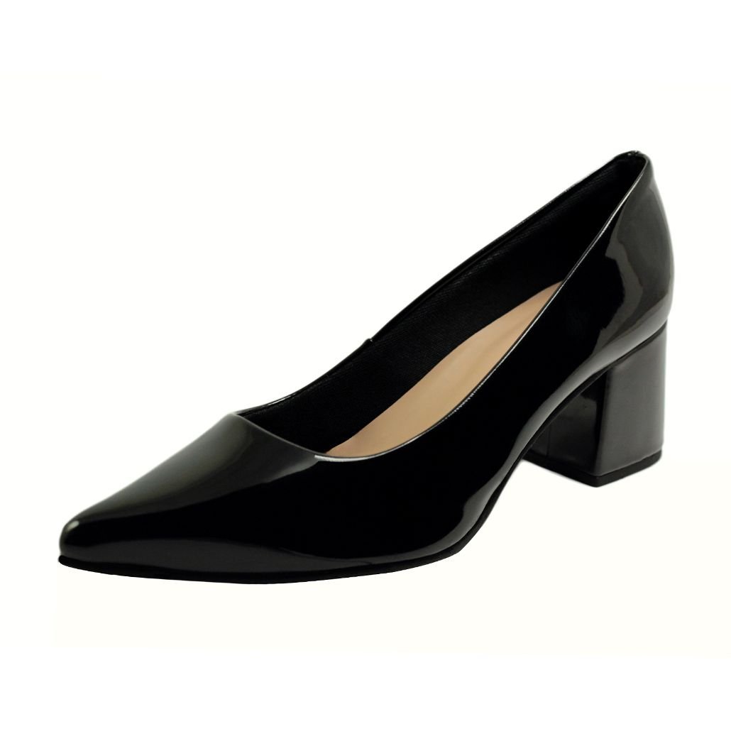 Scarpin Salto Baixo Grosso Luiza Sobreira Verniz Preto Mod. 1363