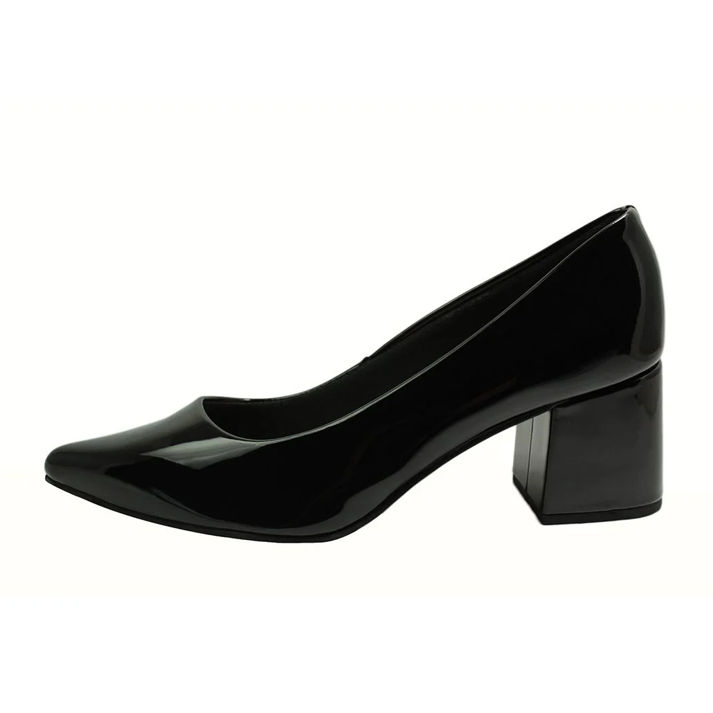Scarpin Salto Baixo Grosso Luiza Sobreira Verniz Preto Mod. 1363 Preto 2