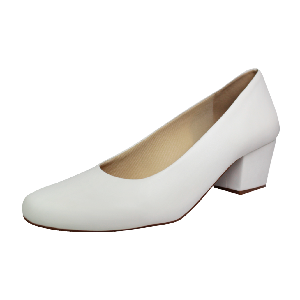 Scarpin Boneca Salto Baixo Grosso Luiza Sobreira Branco Mod. 2084