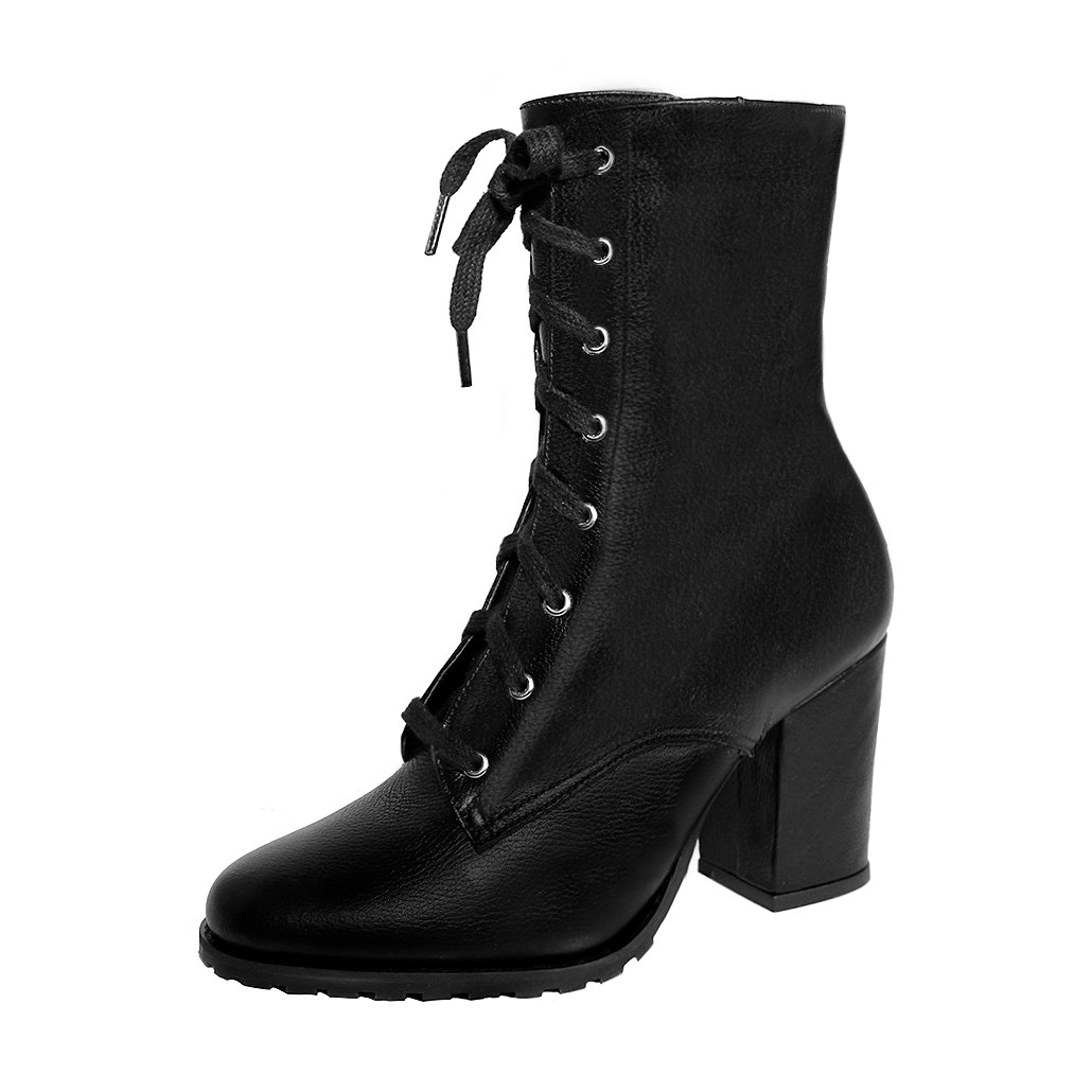 Bota Coturno Salto Alto Grosso Cano Curto Bico Redondo Luiza Sobreira Preta Mod. 2221
