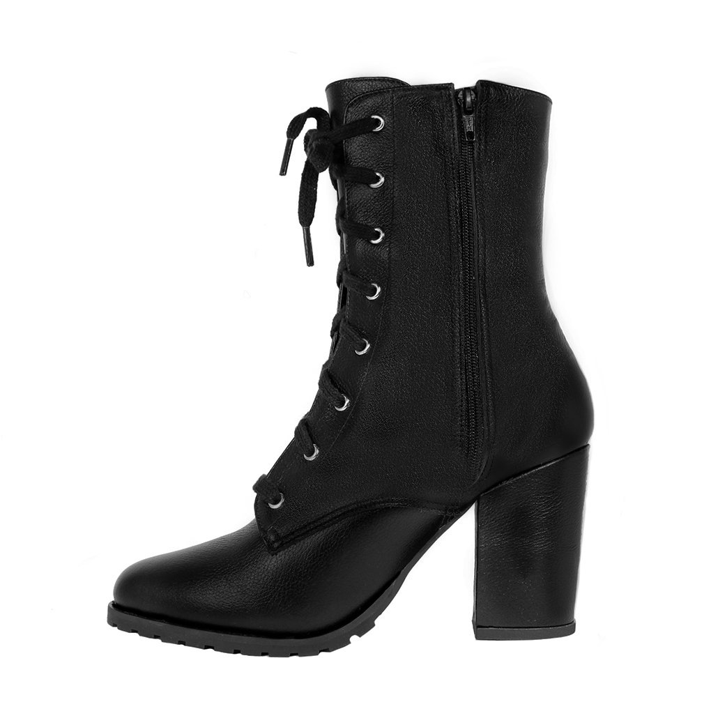 Bota Coturno Salto Alto Grosso Cano Curto Bico Redondo Luiza Sobreira Preta Mod. 2221 Preto 2