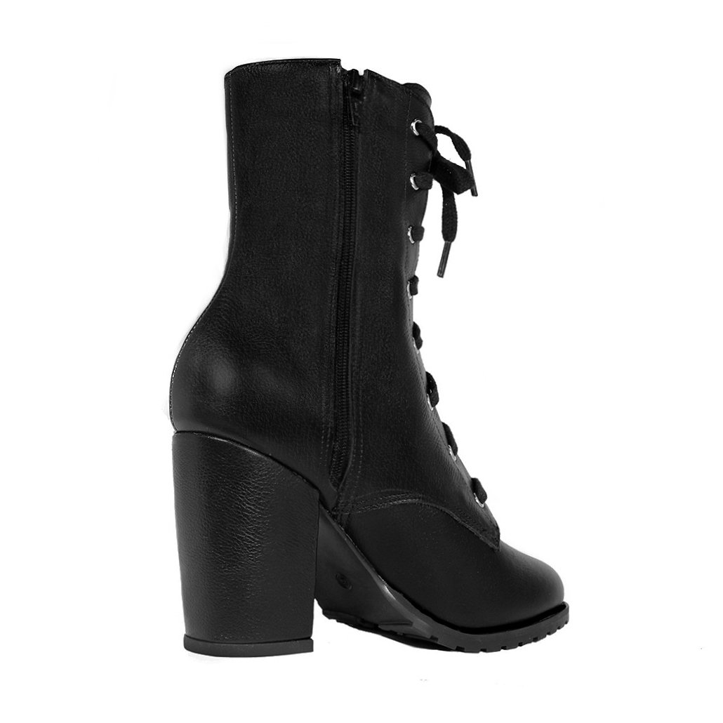 Bota Coturno Salto Alto Grosso Cano Curto Bico Redondo Luiza Sobreira Preta Mod. 2221 Preto 4