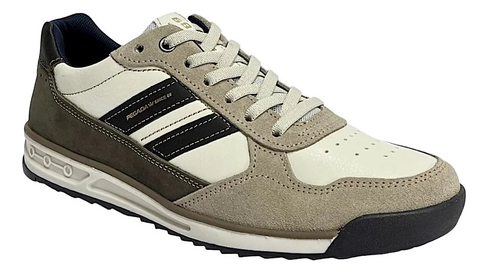 Tênis Pegada Sapatênis Masculino Couro Amortech 112504 Off White/Bege 2
