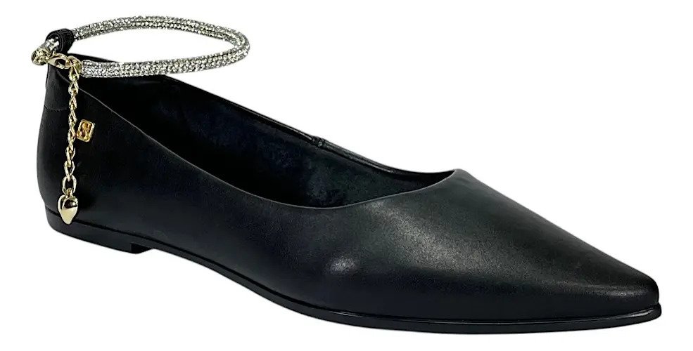 Sapatilha Santinelli Bico Fino Tornozeleira Strass 1600-007 Preto 1