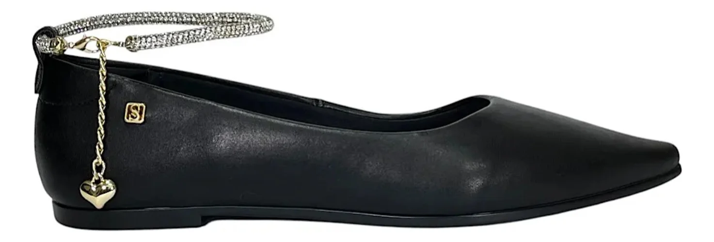 Sapatilha Santinelli Bico Fino Tornozeleira Strass 1600-007 Preto 2