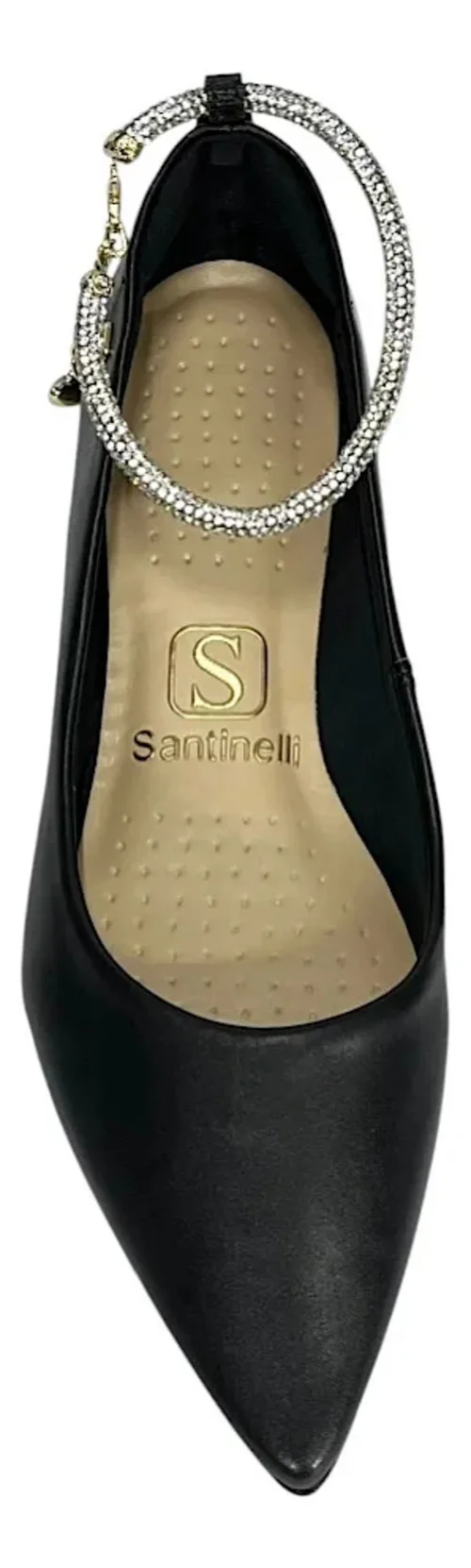 Sapatilha Santinelli Bico Fino Tornozeleira Strass 1600-007 Preto 4