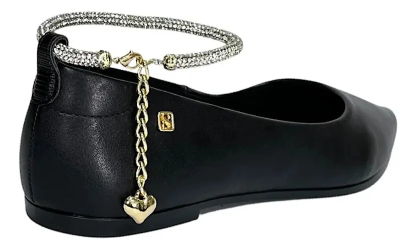 Sapatilha Santinelli Bico Fino Tornozeleira Strass 1600-007 Preto 5