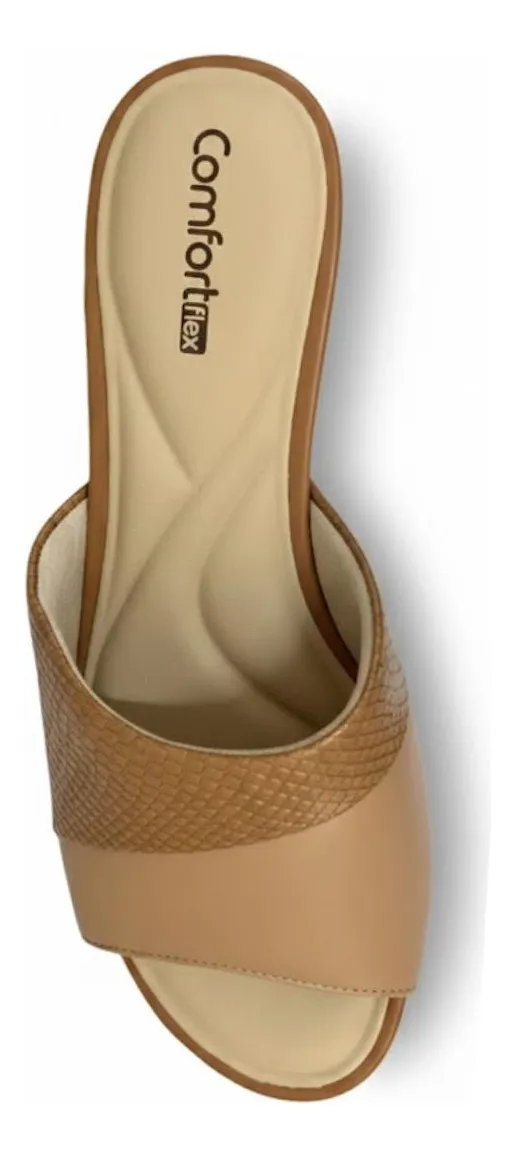 Tamanco Salto Bloco Feminino Comfortflex 24-56406 Bege 4