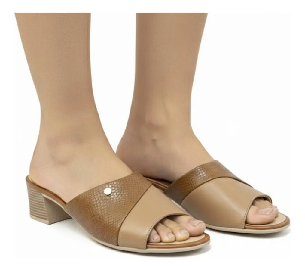 Tamanco Salto Bloco Feminino Comfortflex 24-56406 Bege 5