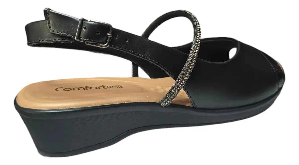 Sandália Comfortflex Feminino Salto Anabela 25-72304 Preto 2