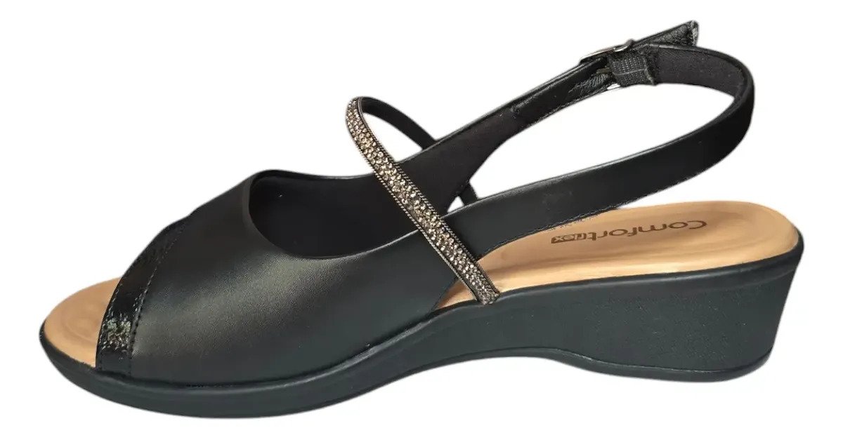 Sandália Comfortflex Feminino Salto Anabela 25-72304 Preto 3
