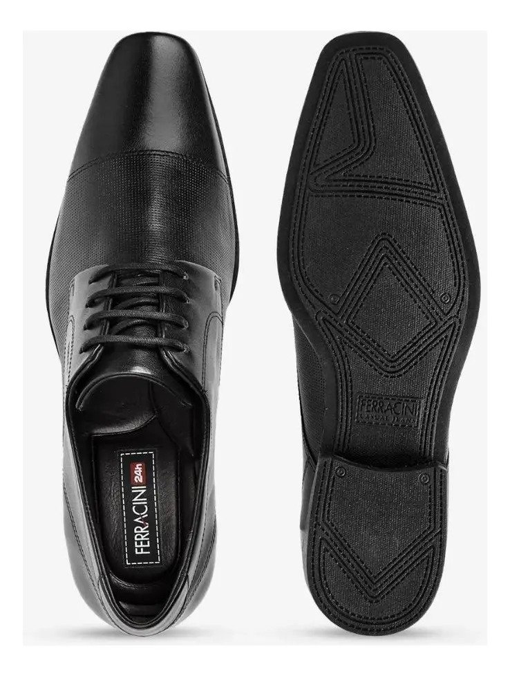 Sapato Social Masculino Couro Trabalhado Ferracini 4083 Preto 3